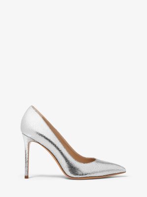 Gretel Crackled Leather Pump in SILVER | Michael Kors