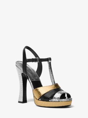 Rosanna Tri-Color Crackled Calf Leather Platform Sandal
