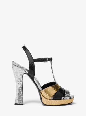 Rosanna Tri-Color Crackled Calf Leather Platform Sandal