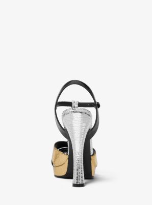 Rosanna Tri-Color Crackled Calf Leather Platform Sandal