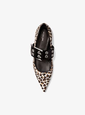 Maude Leopard Calf Hair Pointed-Toe Mary Jane Flat in KHAKI | Michael Kors
