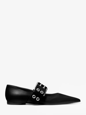 Maude Calf Leather Pointed-Toe Mary Jane Flat in BLACK | Michael Kors