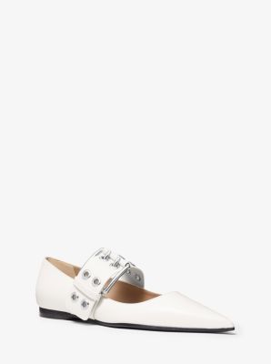 Maude Calf Leather Pointed-Toe Mary Jane Flat
