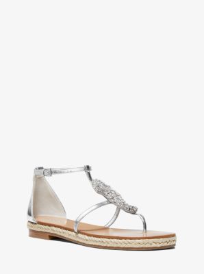 Annabeth Seahorse-Embellished Metallic Leather Sandal