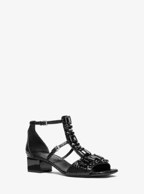 Cecile Crystal Embellished Snakeskin Sandal