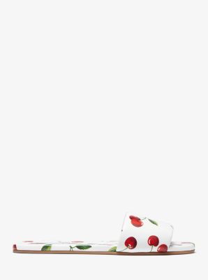 Delphine Cherry-Print Leather Slide Sandal