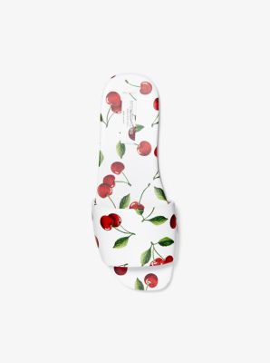 Delphine Cherry-Print Leather Slide Sandal