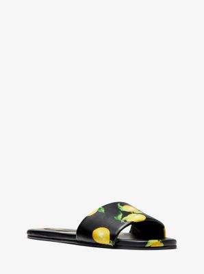 Delphine Lemon-Print Leather Slide Sandal