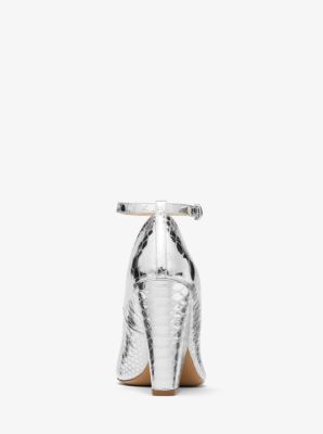 Julianne Metallic Python-Embossed Leather Peep-Toe Pump in PLATEADO | Michael Kors
