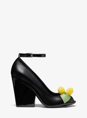 Julianne Lemon-Embellished Leather Peep-Toe Pump in BLACK | Michael Kors