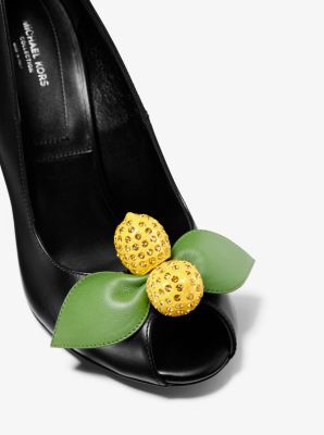 Julianne Lemon-Embellished Leather Peep-Toe Pump in BLACK | Michael Kors
