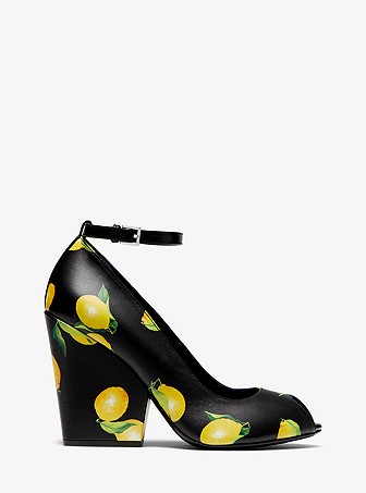Julianne Lemon-print Leather Peep-toe Pump | Michael Kors