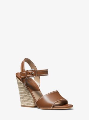 Priya Leather and Jute Sandal in LUGGAGE | Michael Kors