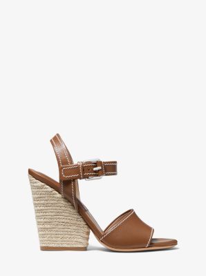 Priya Leather and Jute Sandal in LUGGAGE | Michael Kors