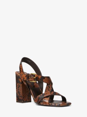 Michaelkors Gladys Python Embossed Leather Sandal,CHESTNUT