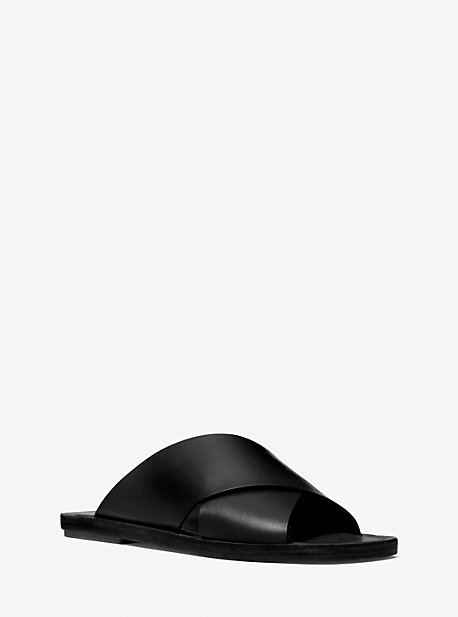 Michaelkors Ruth Leather Slide Sandal,BLACK