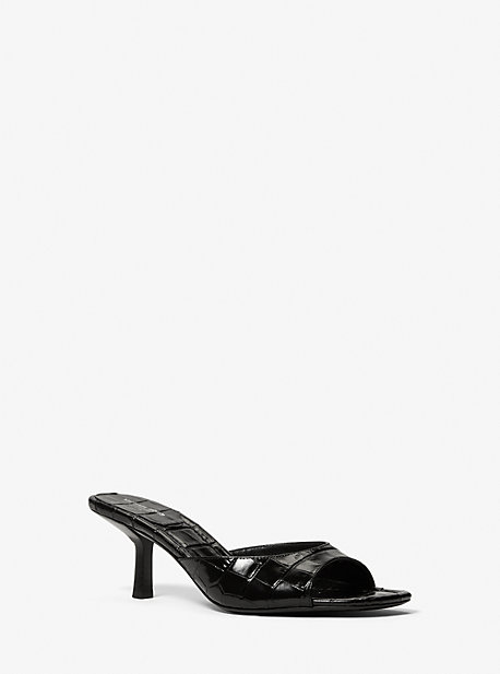 Michaelkors Anita Crocodile Embossed Leather Sandal,BLACK