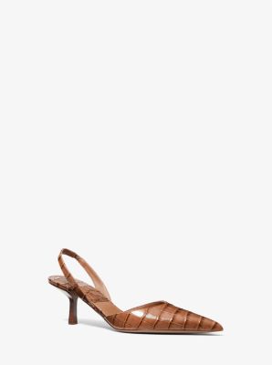 Michaelkors Holly Crocodile Embossed Leather Pump,CHESTNUT