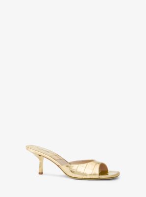 Michaelkors Anita Metallic Crocodile Embossed Sandals,GOLD