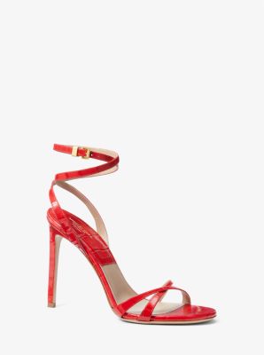 Michaelkors Chrissy Crocodile Embossed Leather Sandal,POPPY