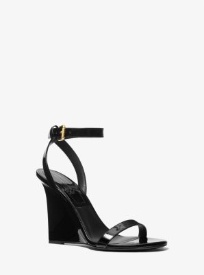 Michaelkors Claudia Patent Leather Wedge Sandal,BLACK