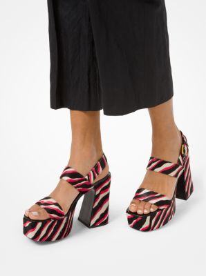 Blaire Zebra Calf Hair Platform Sandal in WATERMELON | Michael Kors