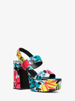 Blaire Floral Leather Platform Sandal in BLACK | Michael Kors