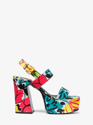 Blaire Floral Leather Platform Sandal in BLACK | Michael Kors
