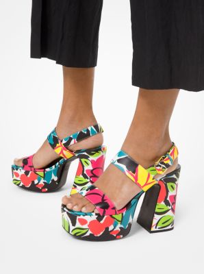 Blaire Floral Leather Platform Sandal in BLACK | Michael Kors