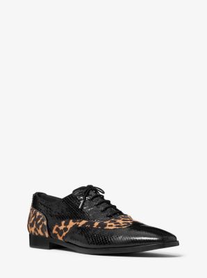 Ollie Snake-Embossed Leather and Calf Hair Oxford Shoe