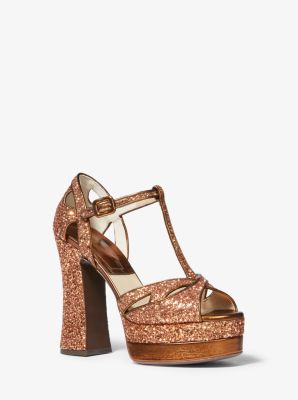 Shirley Glitter and Nappa Leather Platform Sandal in COPPER | Michael Kors