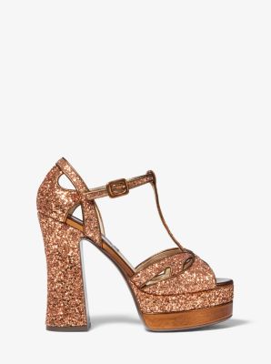 Shirley Glitter and Nappa Leather Platform Sandal in COPPER | Michael Kors