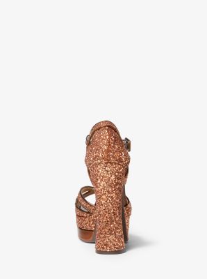 Shirley Glitter and Nappa Leather Platform Sandal in COPPER | Michael Kors