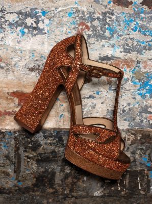 Shirley Glitter and Nappa Leather Platform Sandal in COPPER | Michael Kors
