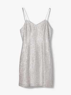 Hand-Embroidered Crystal Double Crepe Sable  Slip Dress in OPTIC WHITE | Michael Kors