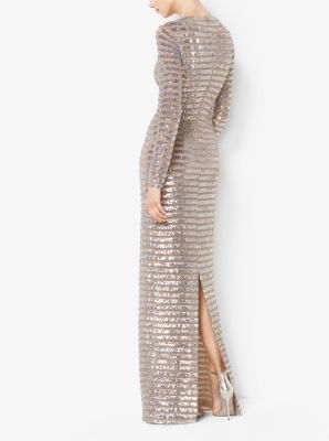 Stripe Sequined Stretch-Tulle Gown