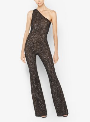 kors michael kors sequined one shoulder jumpsuit