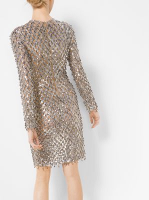 Metallic-Embroidered Stretch-Tulle Dress