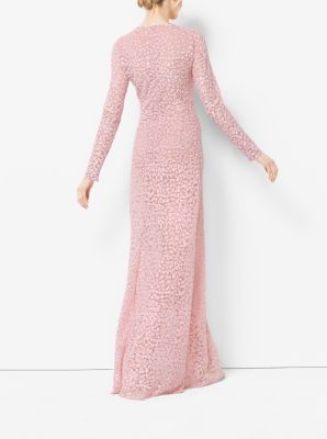 Floral-Embroidered Tulle Gown