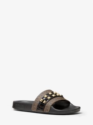 Fendi studded cheap logo slide sandal