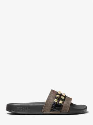 【Michael Kors】Brandy llic Striped Logo Slide Sandal Brandy Striped Logo Slide Sandal | Michael Kors [US]