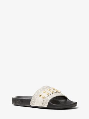 Brandy Studded Logo and Embossed Leather Slide Sandal | Michael Kors