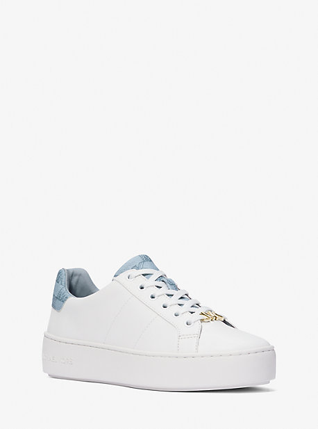 마이클 마이클 코어스 Michael Michael Kors Poppy Faux Leather and Logo Sneaker,PALE BLUE