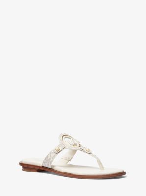 Aubrey Cutout Signature Logo and Leather T-Strap Sandal image number 0