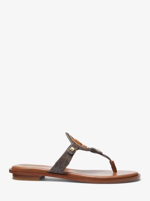 Aubrey Cutout Signature Logo and Leather T-Strap Sandal