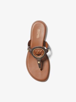 Aubrey Cutout Signature Logo and Leather T-Strap Sandal