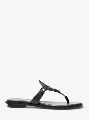 Aubrey Cutout Leather T-Strap Sandal in NOIR | Michael Kors