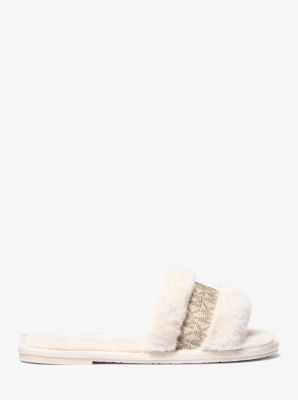 Alexis Faux Fur and Metallic Signature Logo Slide Sandal image number 1