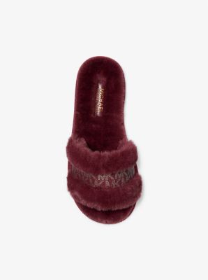 Alexis Faux Fur and Metallic Signature Logo Slide Sandal