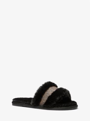 Alexis Faux Fur and Metallic Signature Logo Slide Sandal image number 0